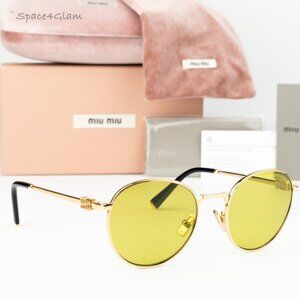 NEW Miu Miu MU55ZS 5AK07O Gold Olive Green Round Unisex Sunglasses 0MU 55ZS